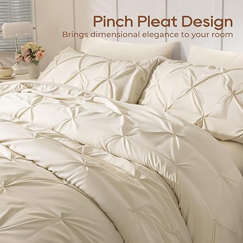 Miniatura 3 de Sasttie Juego de edredón completo 7 piezas, tamaño king, diseño pintuck, uso 365 días, con edredón, sábana encimera, sábana bajera, fundas de