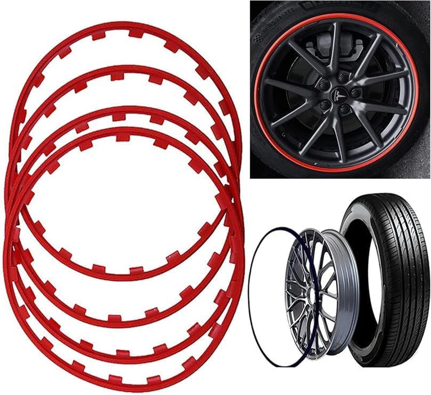 18" Red Wheel Rim Edge Protectors - Set of 4 Durable Alloy Rim Guards for Scratch & Damage Protection, Enhance Automotive Wheel Safety & Style, Perfect for Car Lovers