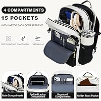 Vista 3 de VANKEAN Mochila para laptop para mujer, Beige-Negro, 15,6 pulg., Mochila para laptop