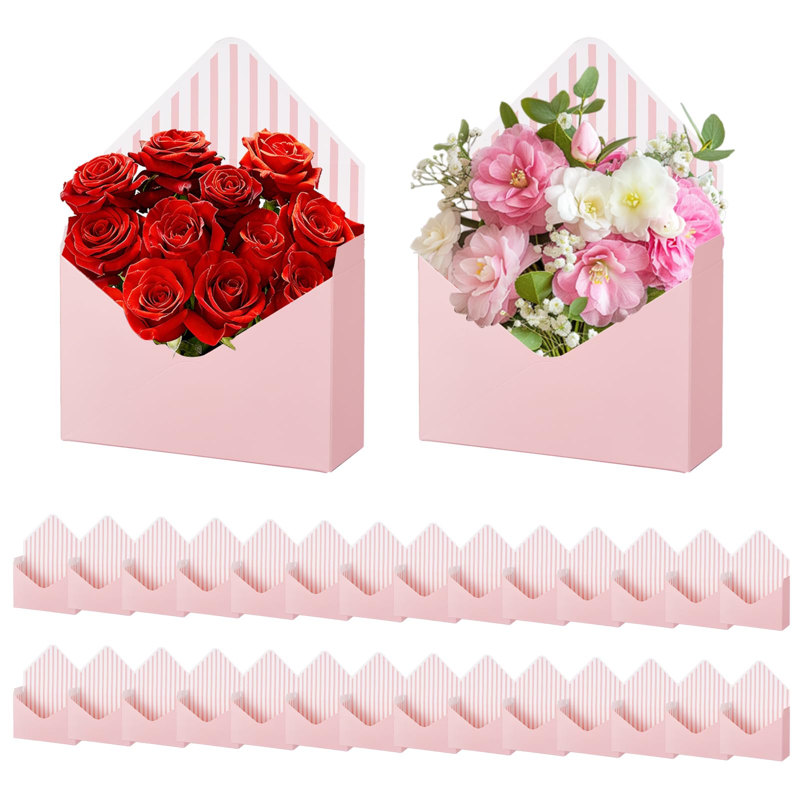 Doodlream 30 Pack Pink Envelope Flower Boxes for Arrangements, 7.9 x 5.6 x 2.8 Inch Paper Bouquet Gift Boxes for Mother's Day, Valentine's Day, Party and Weddings