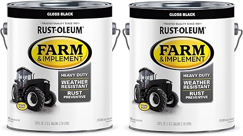 Rust-Oleum 280165-2PK Farm & Implement Pintura esmaltada, galón, negro brillante, paquete de 2