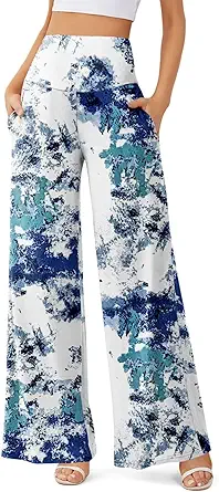 JZC Women's Palazzo Lounge Pants Casual Wide Leg Pants High Waist Flowy Toursers with Pockets
