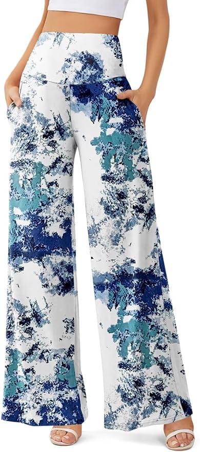JZC Women's Palazzo Lounge Pants Casual Wide Leg Pants High Waist Flowy Toursers with Pockets