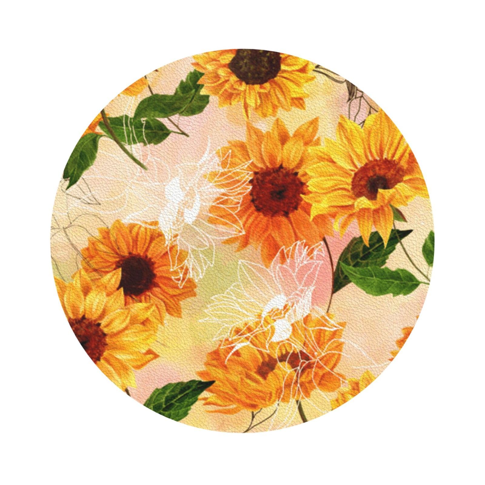 Beautiful sunflower PU Leather Coasters Set of 6 Round Drink Coasters