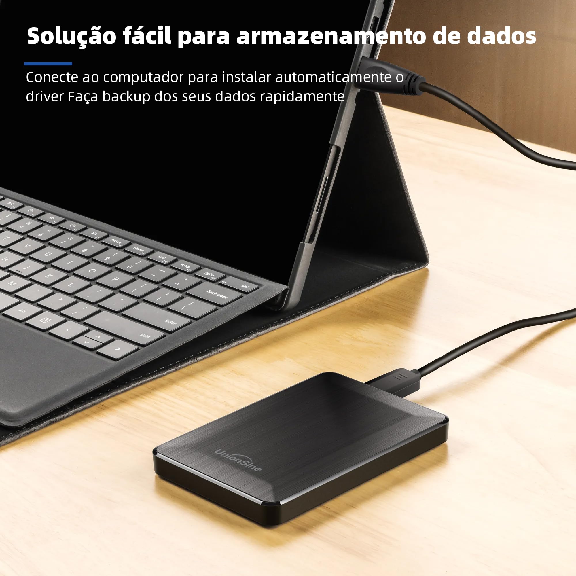 UnionSine Zewnętrzny dysk twardy 1 TB, 2,5 cala, USB 3.0, kopie zapasowe, dysk twardy do PC, Mac, TV, PS4, czarny HD3513