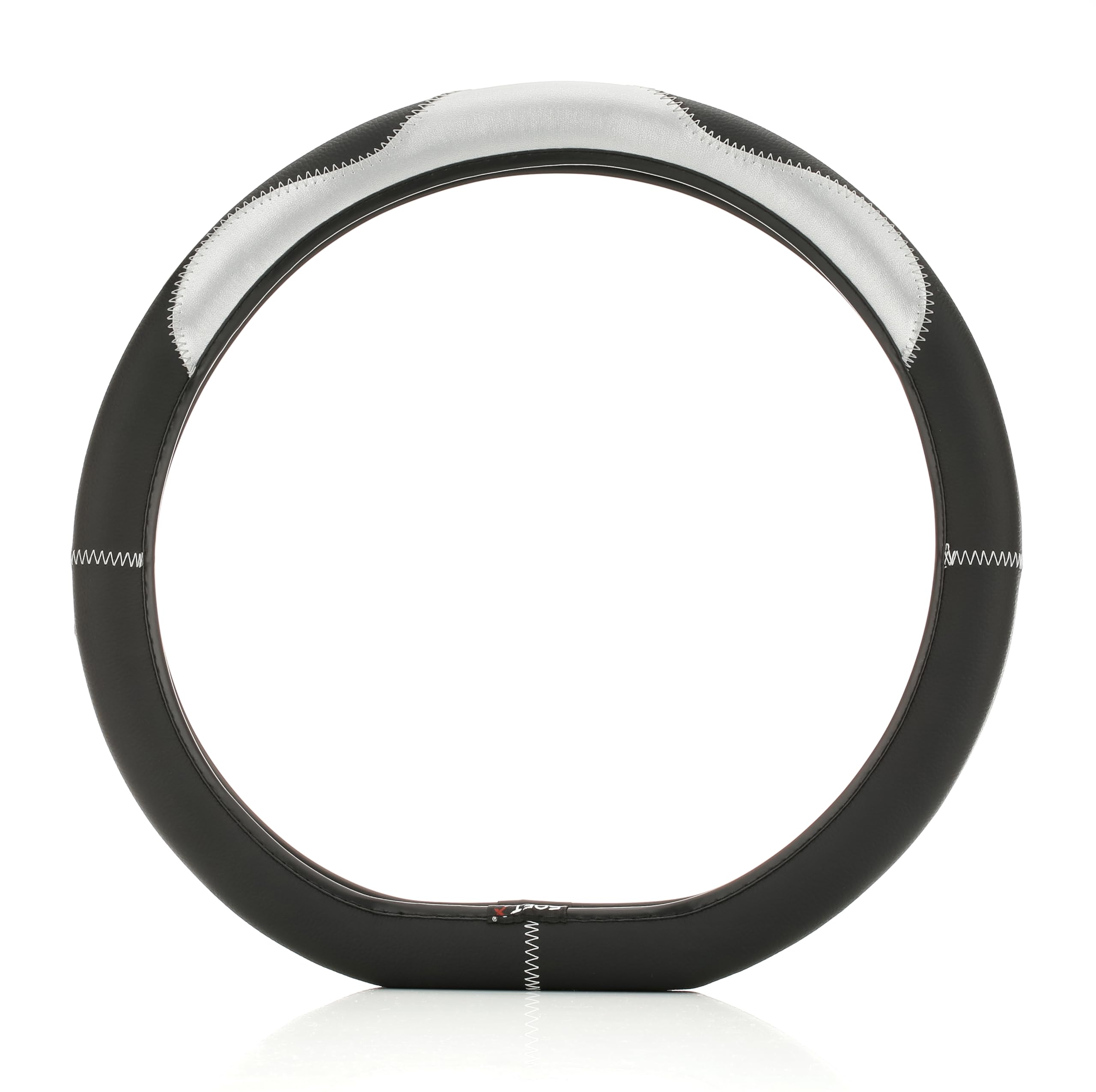 SOFT X Premium Faux Leather Car Steering Wheel Cover Flat Bottom D Shape Breathable Anti Slip Steering Cover for Untlimate Comfort & Style (Silver & Black)