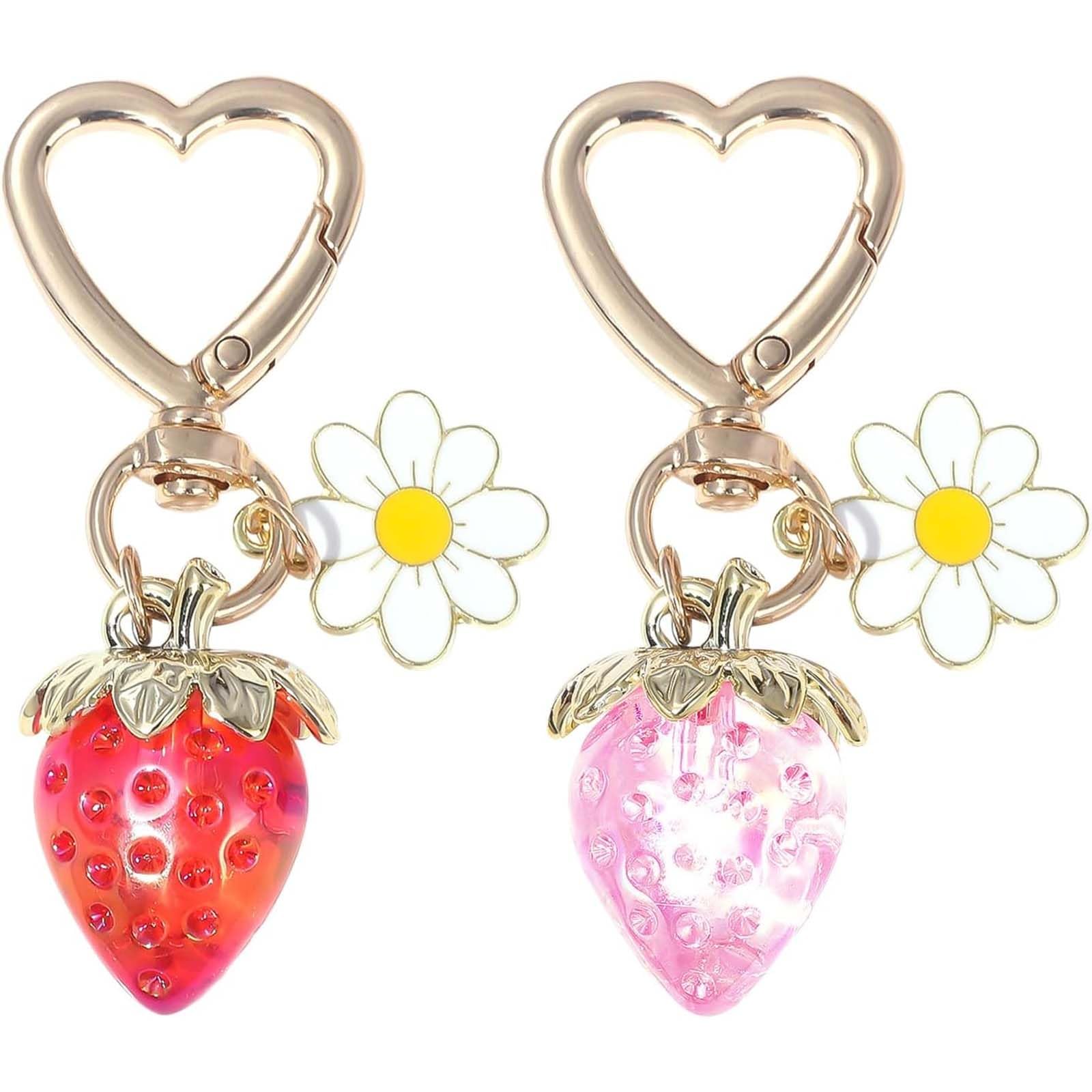 2Pcs Bag Charms, Cute Keychains for Girls, Red and Pink Strawberry Heart Keychain Set, Car Accessories Bag Charms for Handbags Charm Unique Gifts for Women-image-9