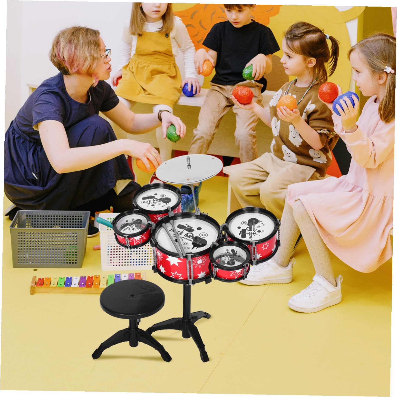 Batteria Giocattolo per Bambini, Set Mini Rosso in Plastica