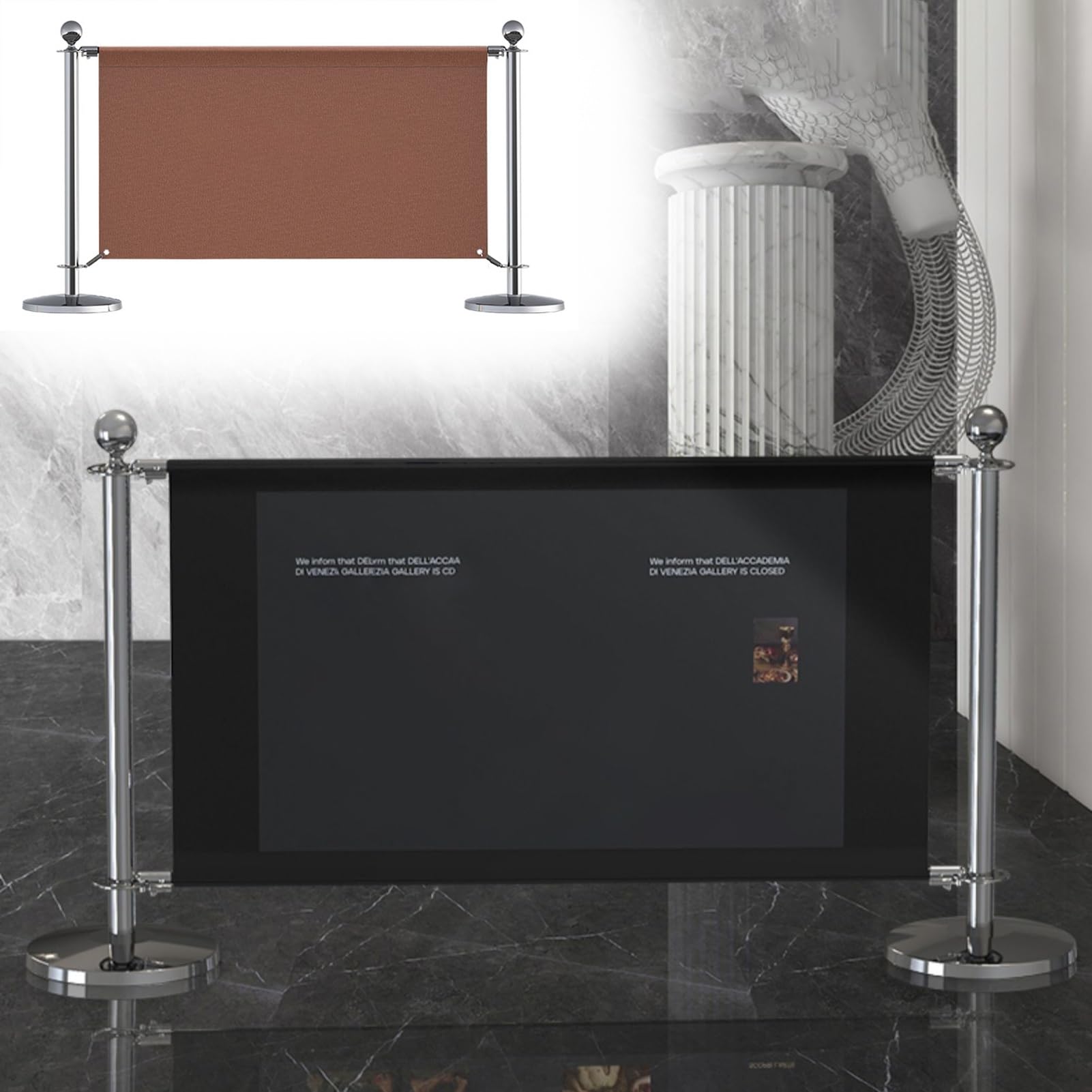 Poste de Barrera de Acero Inoxidable con Parte Superior Redonda, Juego de exhibición de Carteles para Control de multitudes en Colas, Soporte de Pancarta de instalación f,Silver