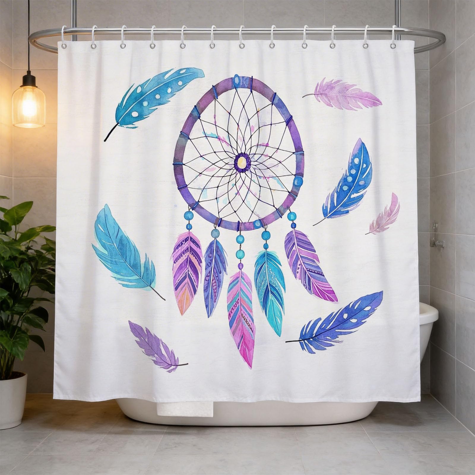 Hongduo 3D Feather Shower Curtain for Stalls Bathtubs Cartoon Bathroom Decor Shower Curtain Set Polyester Fabric Waterproof 200x200cm/79X79 Inch with Hooks