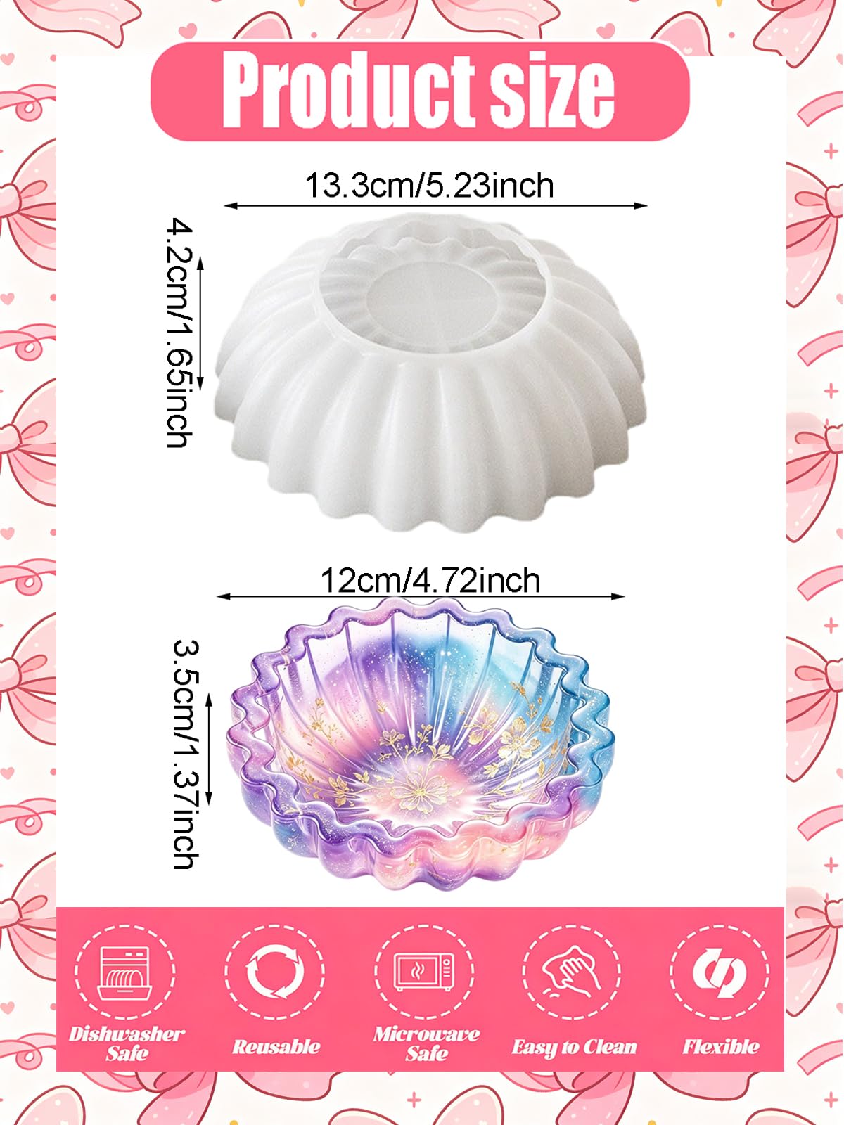 Stampi in silicone a ciotola, 2 pezzi, contenitori in resina, vassoio per frutta, stampi rotondi per candele, vasi per fiori, gioielli, gioielli, bigiotteria in resina epossidica (ciotola