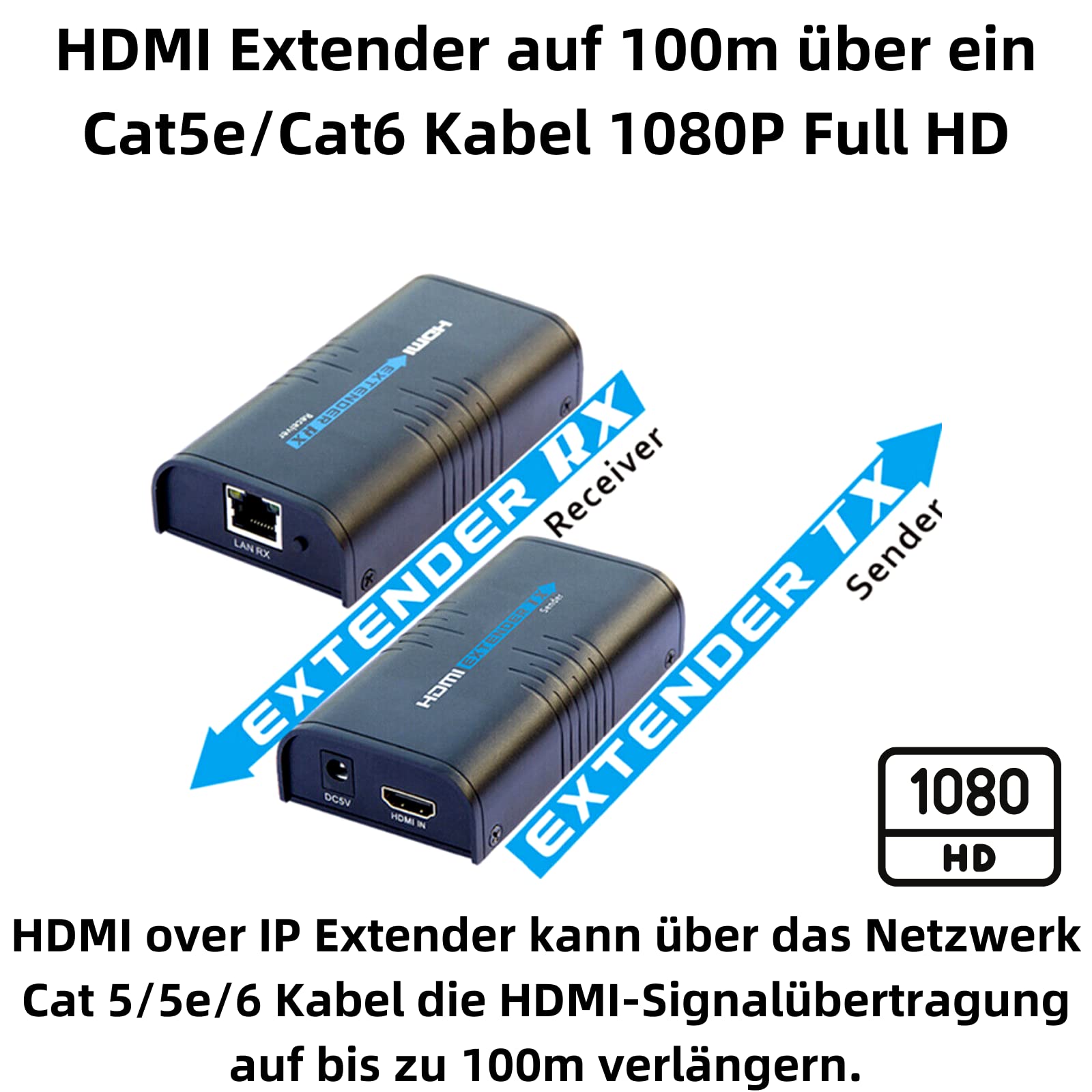 Cavo di rete A10D HDMI Extender via LAN CAT5 CAT6 RJ45 1080P, trasmissione Full HD senza perdita 1080P, trasmissione del segnale tramite cavo patch, audio e video