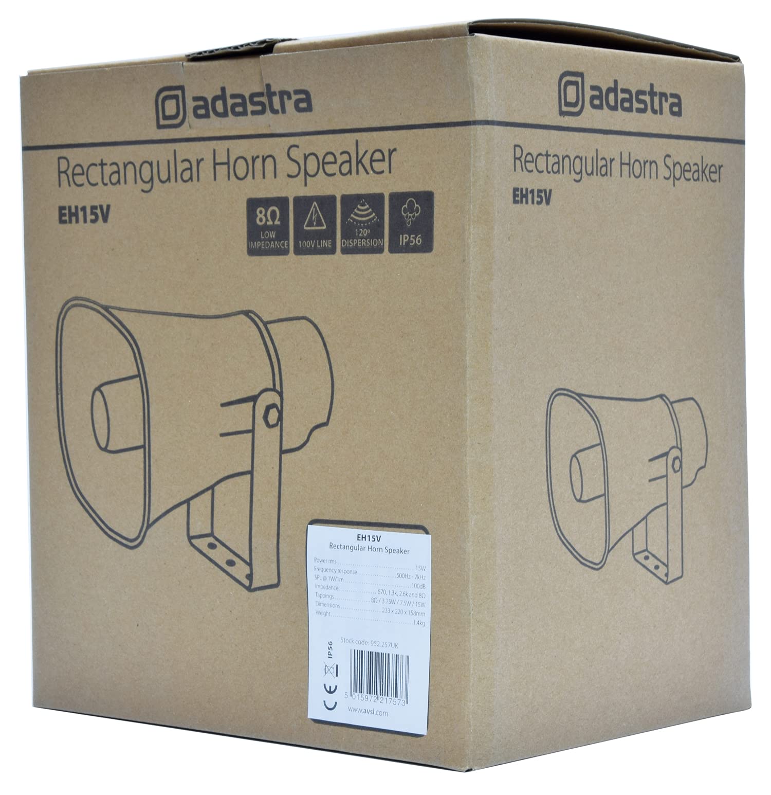 Adastra Altavoces rectangulares de bocina PA, Funcionamiento de 100 V y 8 ohmios, 15 W máx