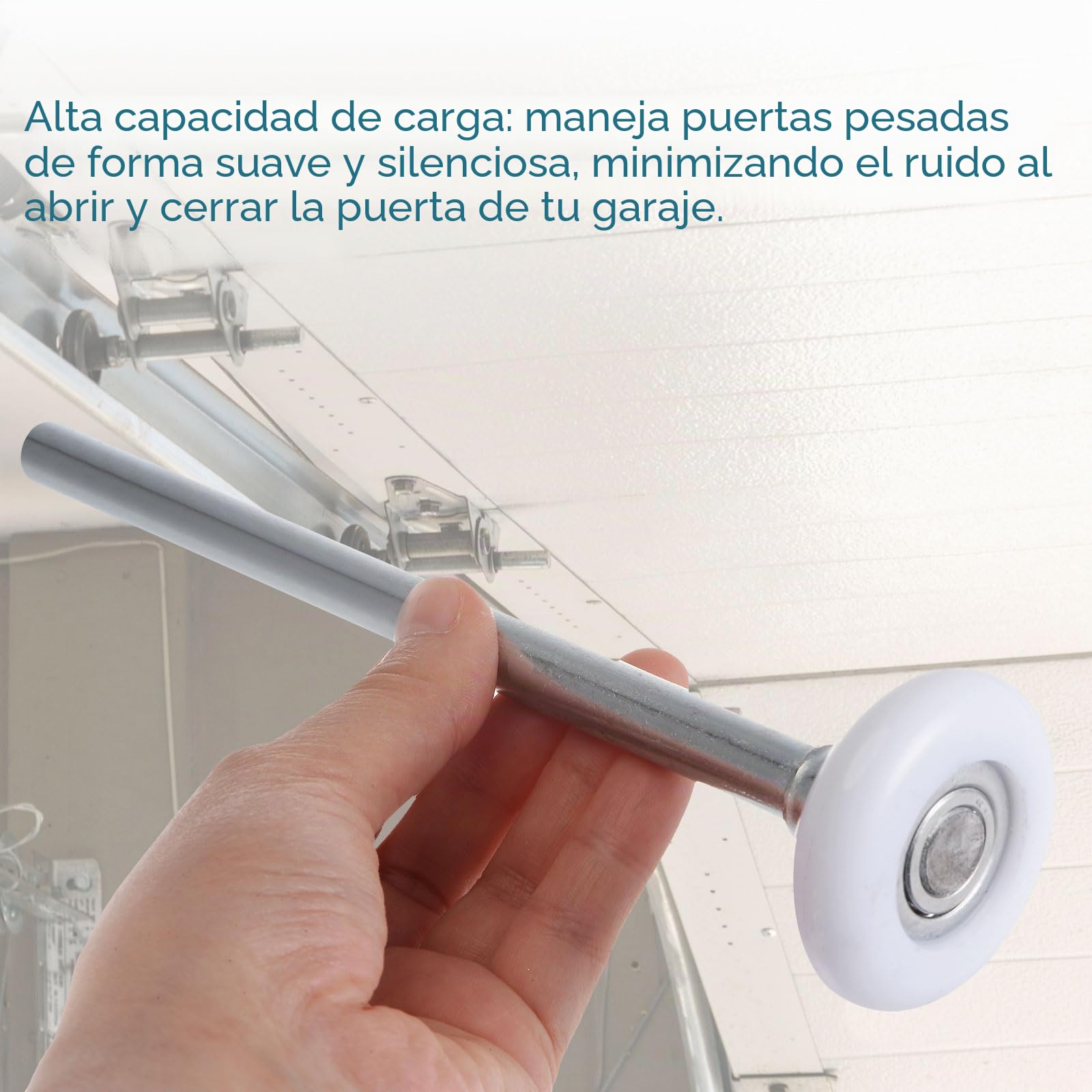 QUARKZMAN 10 Uds 1.8" Rodillos de Puerta de Garaje de Nylon Para 2" Riel de Garaje, 7" Vástago Largo Ruedas Silenciosas, Rodamiento de Precisión 6200Zz de 11 Bolas, Blanco