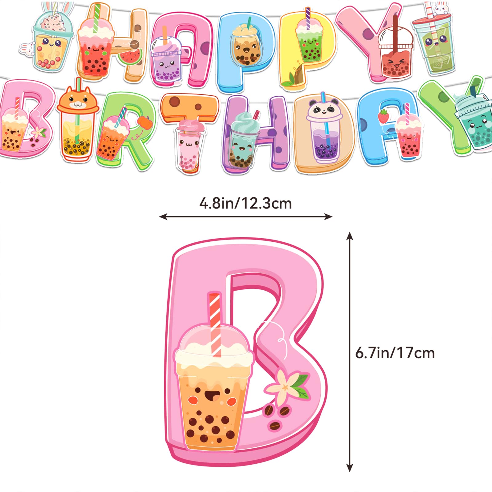 Decoraciones de fiesta de té Boba - Decoraciones de cumpleaños con pancarta de té de Boba, fondo, espirales, centros de panal, adornos para cupcakes, globos