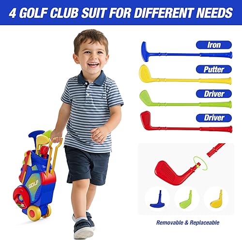 Miniatura 4 de Juego de Golf para Niños Pequeños de 2-4 Años, Club de Golf para Niños con 8 Pelotas, 4 Palos de Plástico, Tapete de Putting, Marcador, Bolsa de