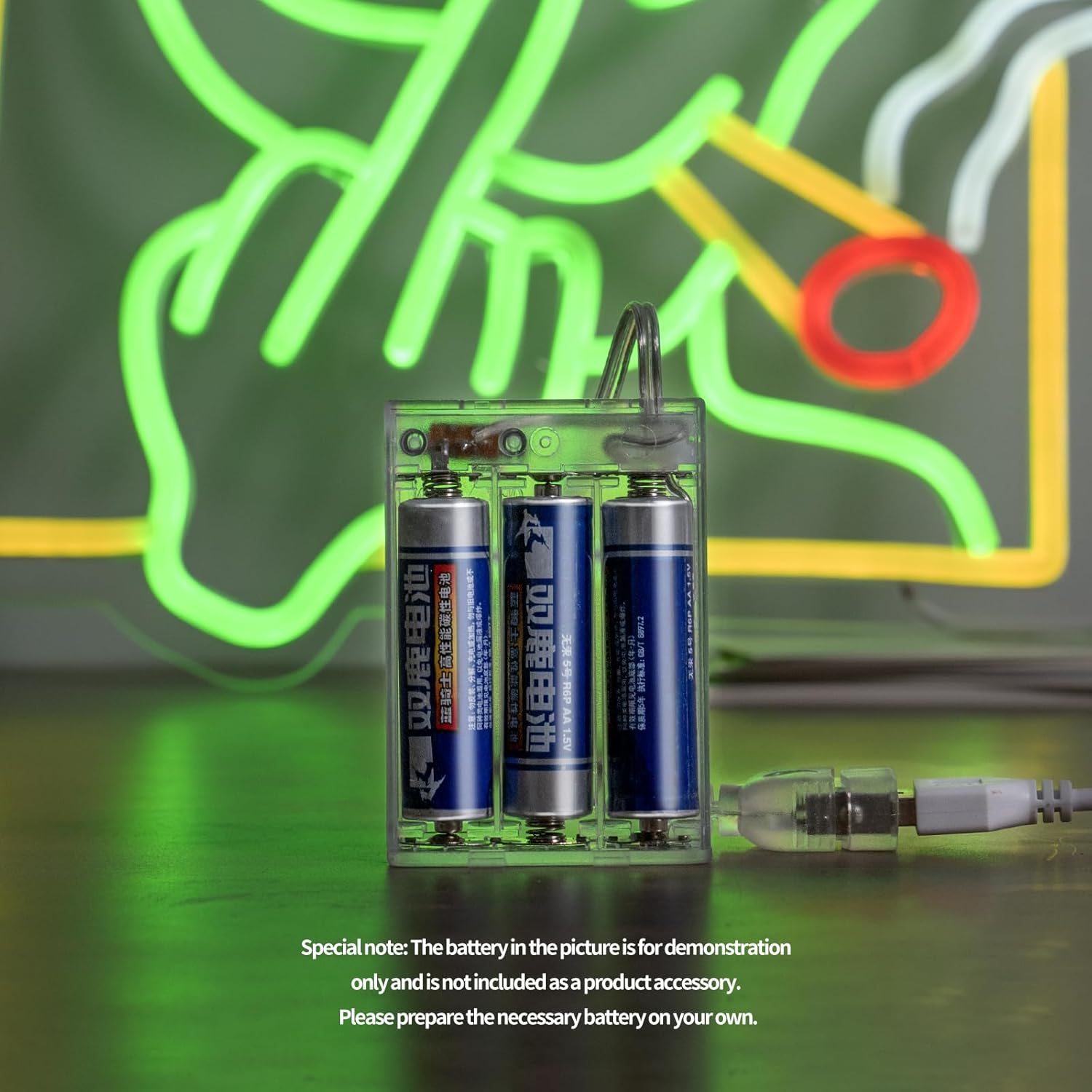 4.5-6V 3AA Battery Pack with USB Output - Portable Power Case for LED Neon Signs, Strip Lights & Fairy String - (2 Pc Transparent)