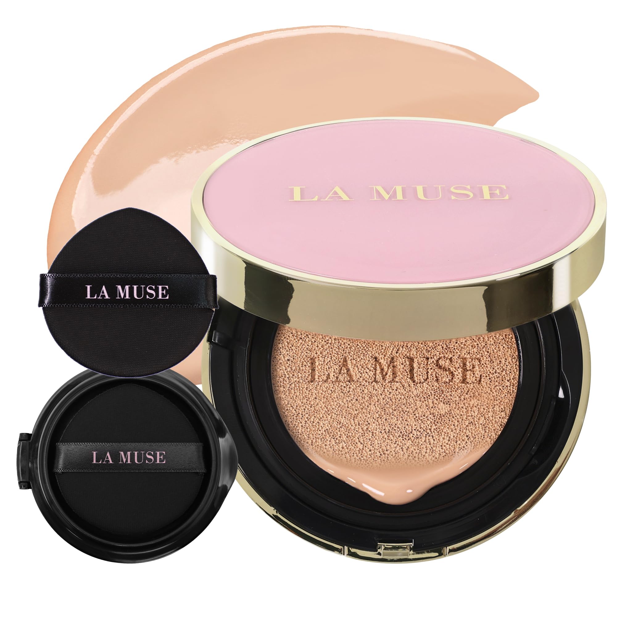 LA MUSE Correct Care Cushion(2 Packs) | Daily Makeup for Effortless Natural Look | Korean CC Cushion Foundation with Radiant Dewy Finish (Universal Shade) | Feather-Like Light Texture
