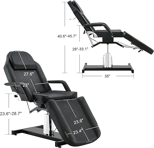Miniatura 8 de BarberPub Cama de masaje hidráulica Altura ajustable Tatuaje SPA Silla multifuncional Mesa facial Equipo de belleza para salón 2753 (negro)