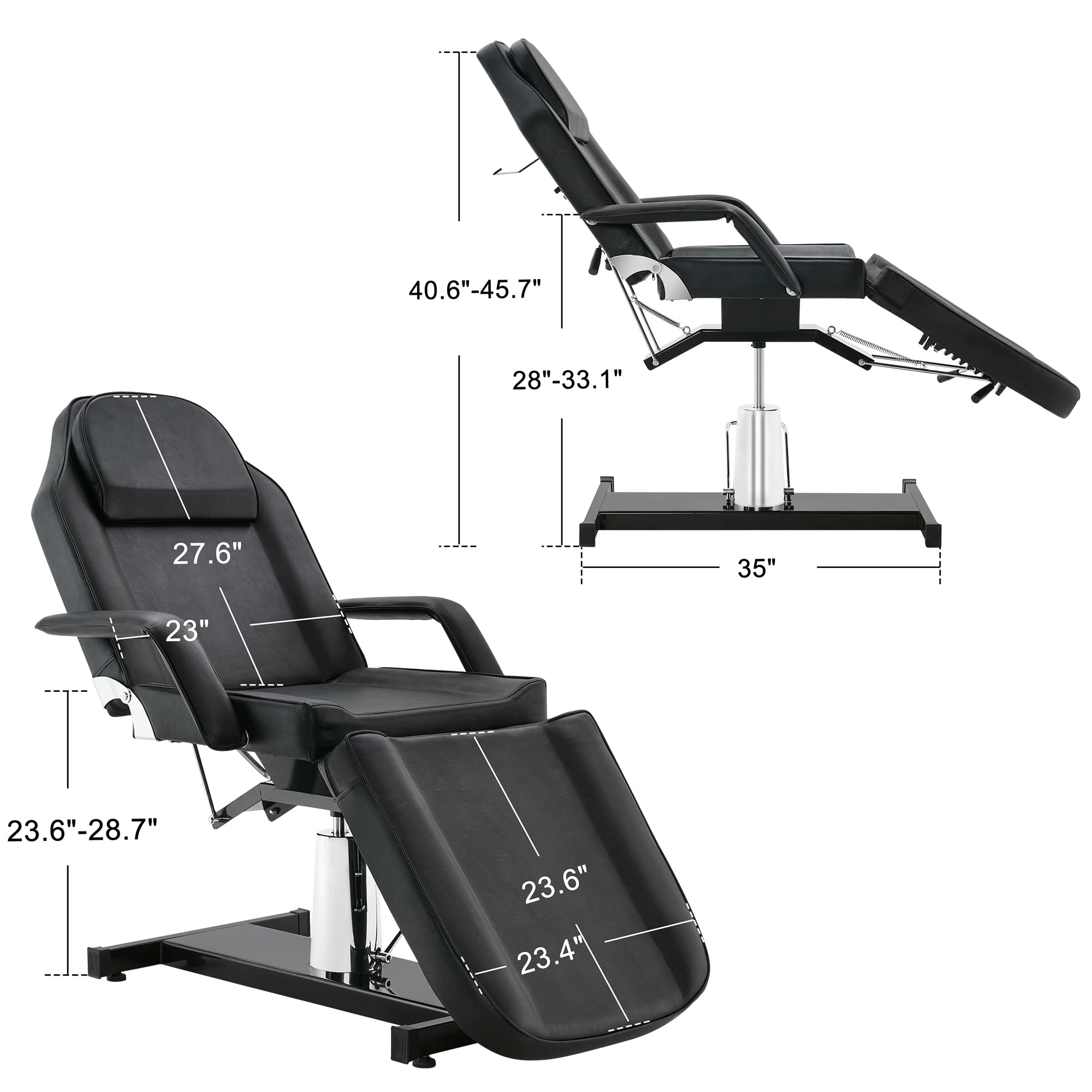 BarberPub Hydraulic Massage Bed Height Adjustable Tattoo SPA Chair Multi-Functional Facial Table Beauty Equipment for Salon 2753 (Black)