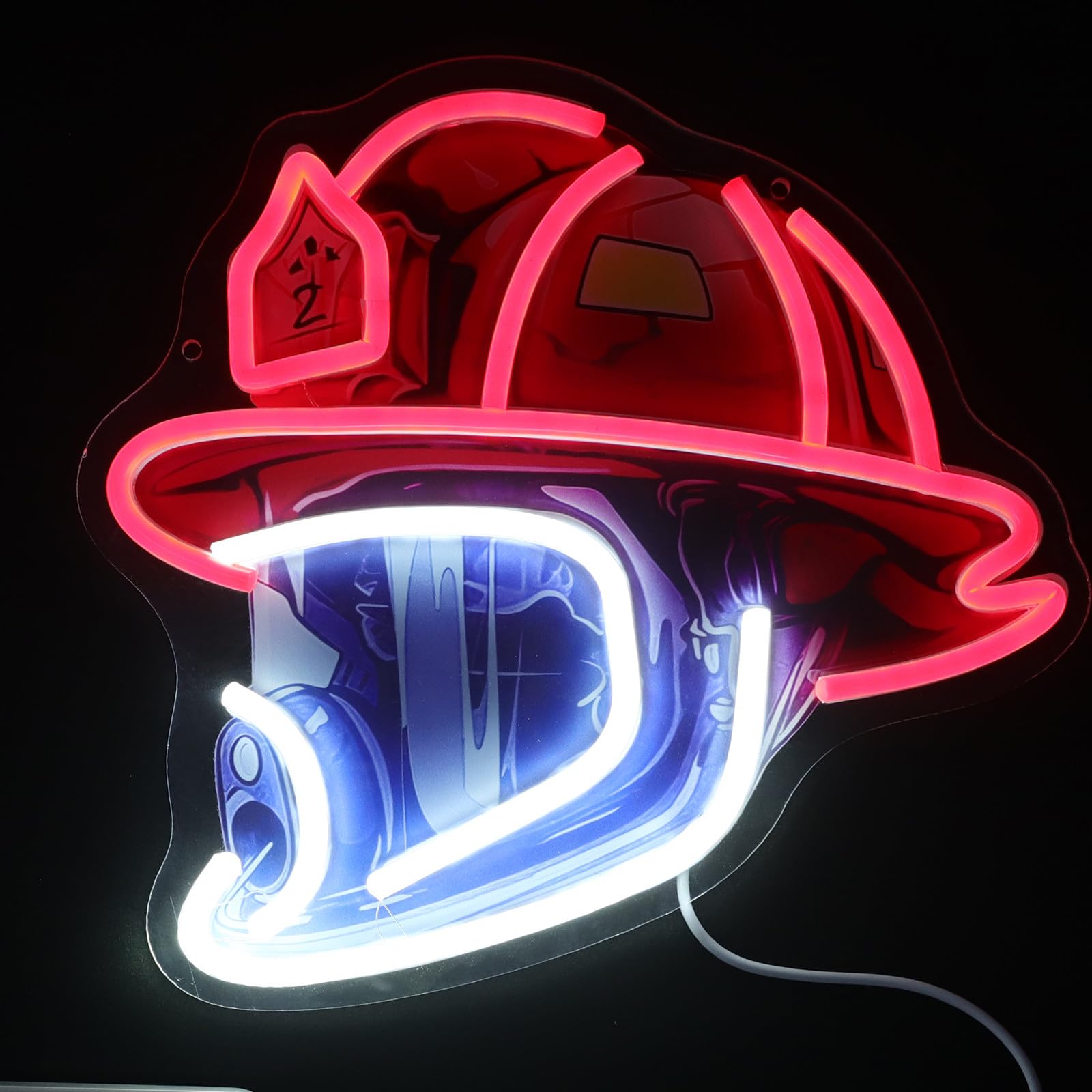 KICHOUSE Neonowa lampa LED z hełmem strażaka - dekoracja ścienna z podświetlanym hełmem strażaka - ściemnialna lampka nocna do baru, garażu, sypialni i remizy strażackiej