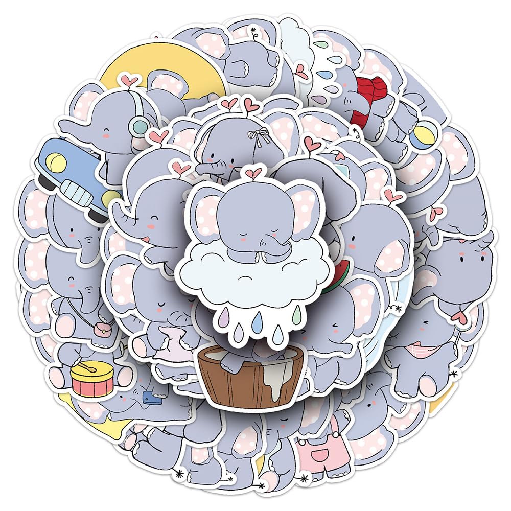 Lovely Elephant Vinyl Stickers, 50 PCS Waterproof Cartoon Animal Decals for Laptops, Scrapbooking, Journals, Notebooks, Water Bottles, Suitcases, Phones & DIY Decor