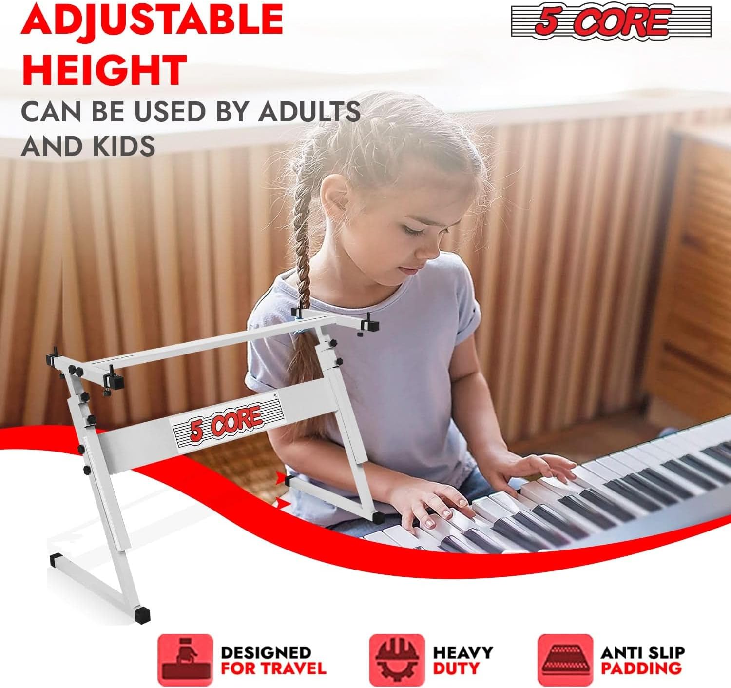 5 CORE Keyboard Stand Z Style Height Adjustable Sturdy Piano Riser Lift Holder Stands