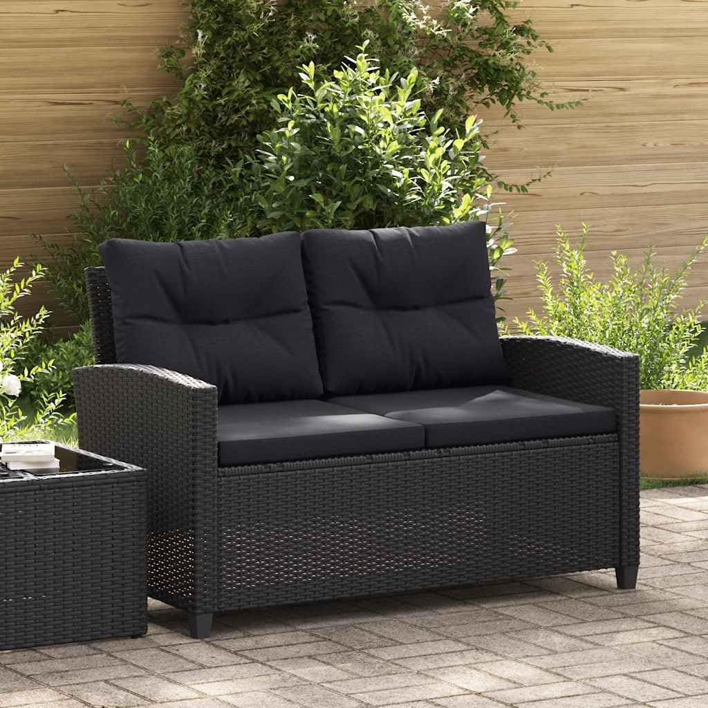 vidaXL Sofá de Jardín 2 Plazas y Cojines Asiento Patio Piscina Balcón Tumbona Salón al Aire Libre Exterior Cómodo Ratán Sintético Negro 124 cm