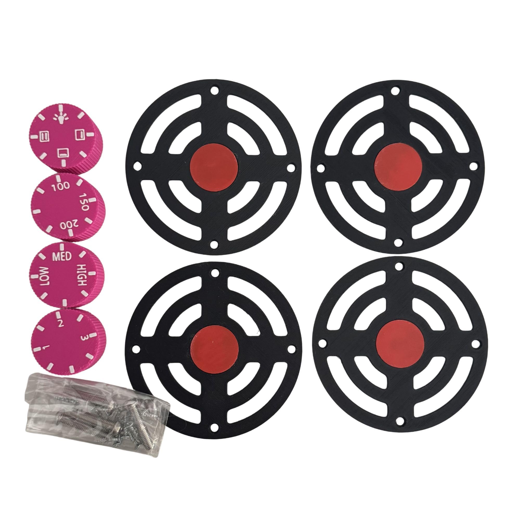DIY Mud Play Kitchen Cooker Rings and Dials Set, Black Hob Accessories, 4 Pack (Magneta, 4Dials and 4Hobs)