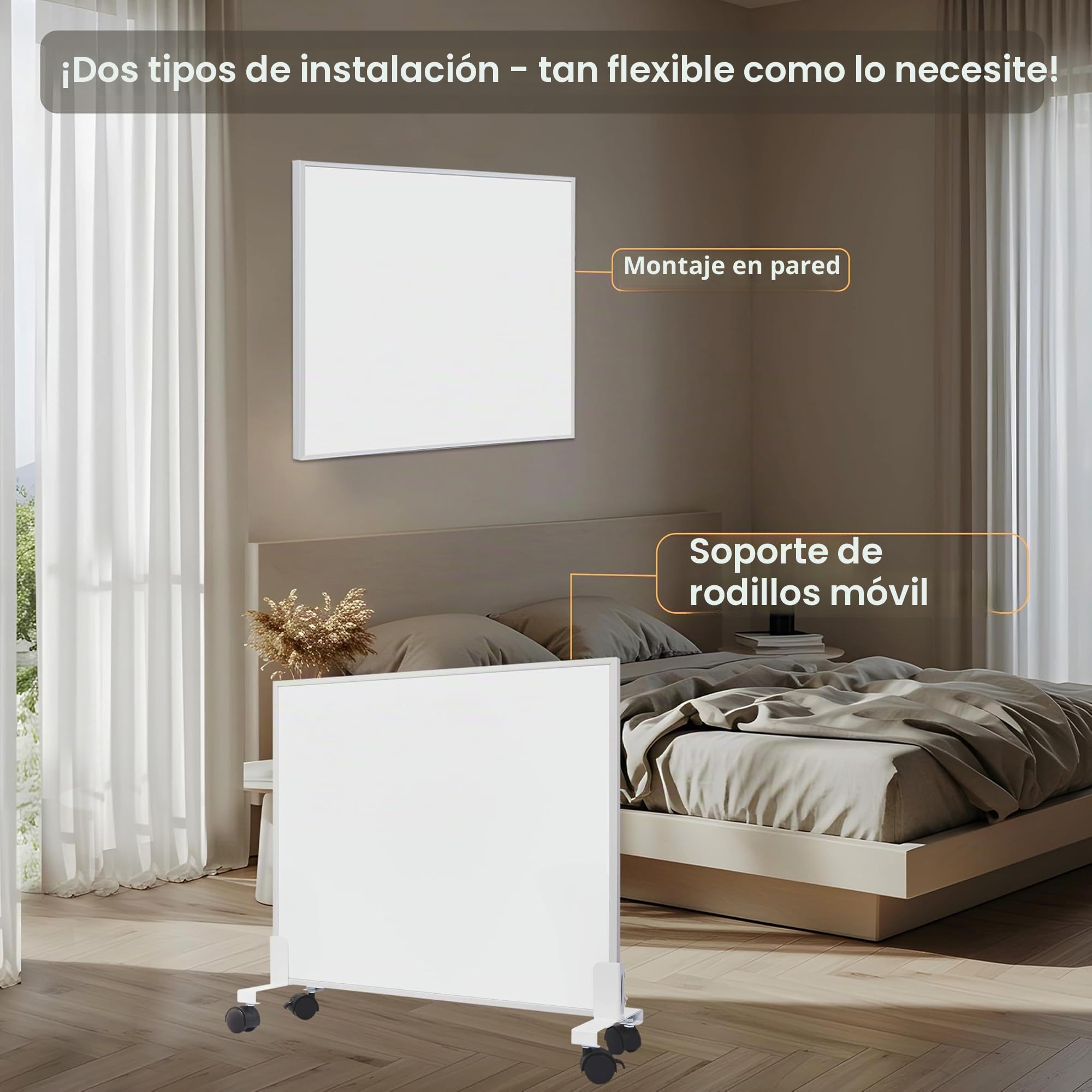 Calefacción por infrarrojos 600 W, calefacción eléctrica de pared de bajo consumo con protección contra sobrecalentamiento, radiador silencioso para exterior, dormitorio y oficina