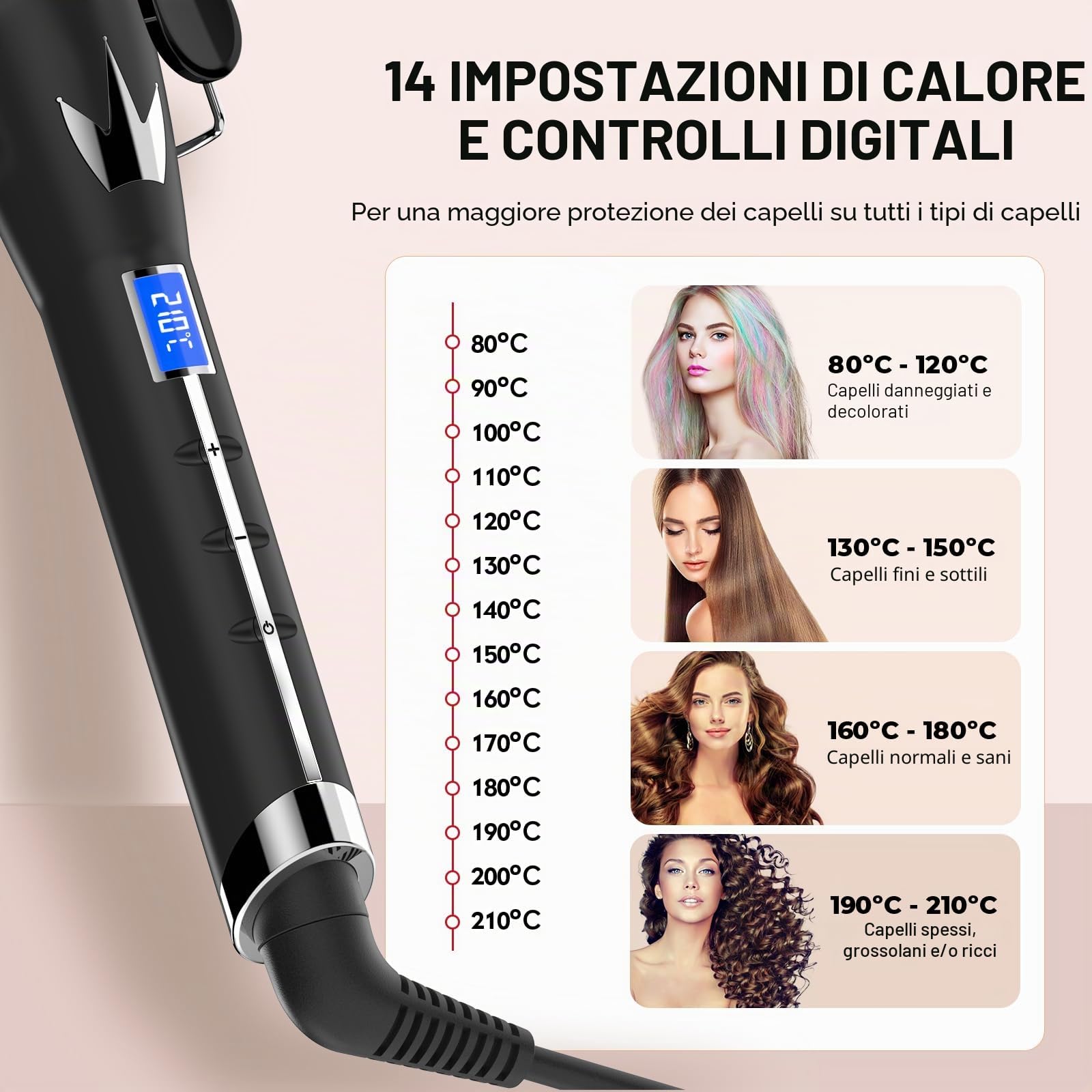 Ferro Arricciacapelli 32MM crea Onda Grande, AIMERVO Piastra Per Onde 14 Livelli di Temperatura da 80-210°C, Display Digitale Hair Waver Riscaldamento Immediato in 30 Secondi, Guanto Termico Incluso