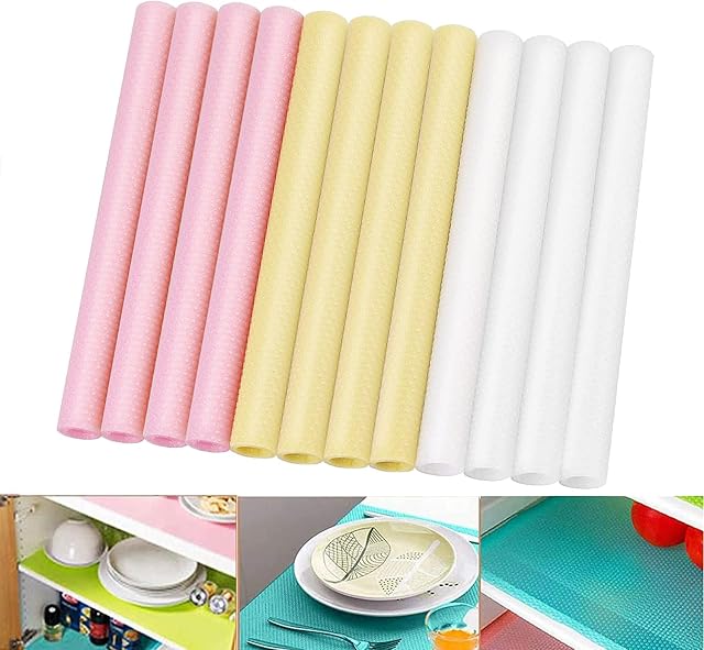 Fridge Liners Mrs Hinch,HOMGEN Popular 12Pcs Refrigerator Mats Fashion Refrigerator pad Fridge Mats Liners Waterproof Fridge Pads Mat for Fridge, Drawer, Bookshelves etc (3Colours,45x29cm)