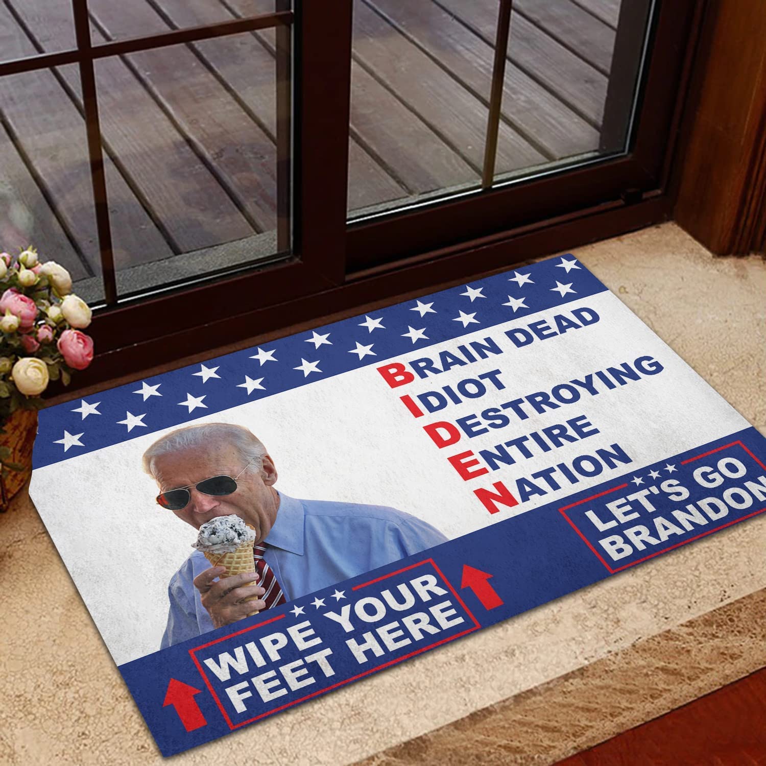 Anti Joe Biden Rubber Doormat - Wipe Your Feet Here - Brain Dead Idiot Detroying Entire Nation Let's Go Brandon - Funny Indoor and Outdoor Welcome Mat Rug Bathroom and Kitchen Mat ( 24x16 inches)