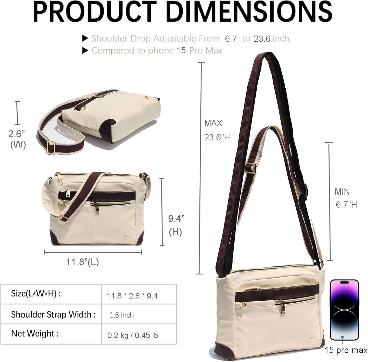 ESVAN Nylon Crossbody Bag For Women Waterproof Lightweight Casual Multi Pockets Shoulder Handbag Purse - Image 2