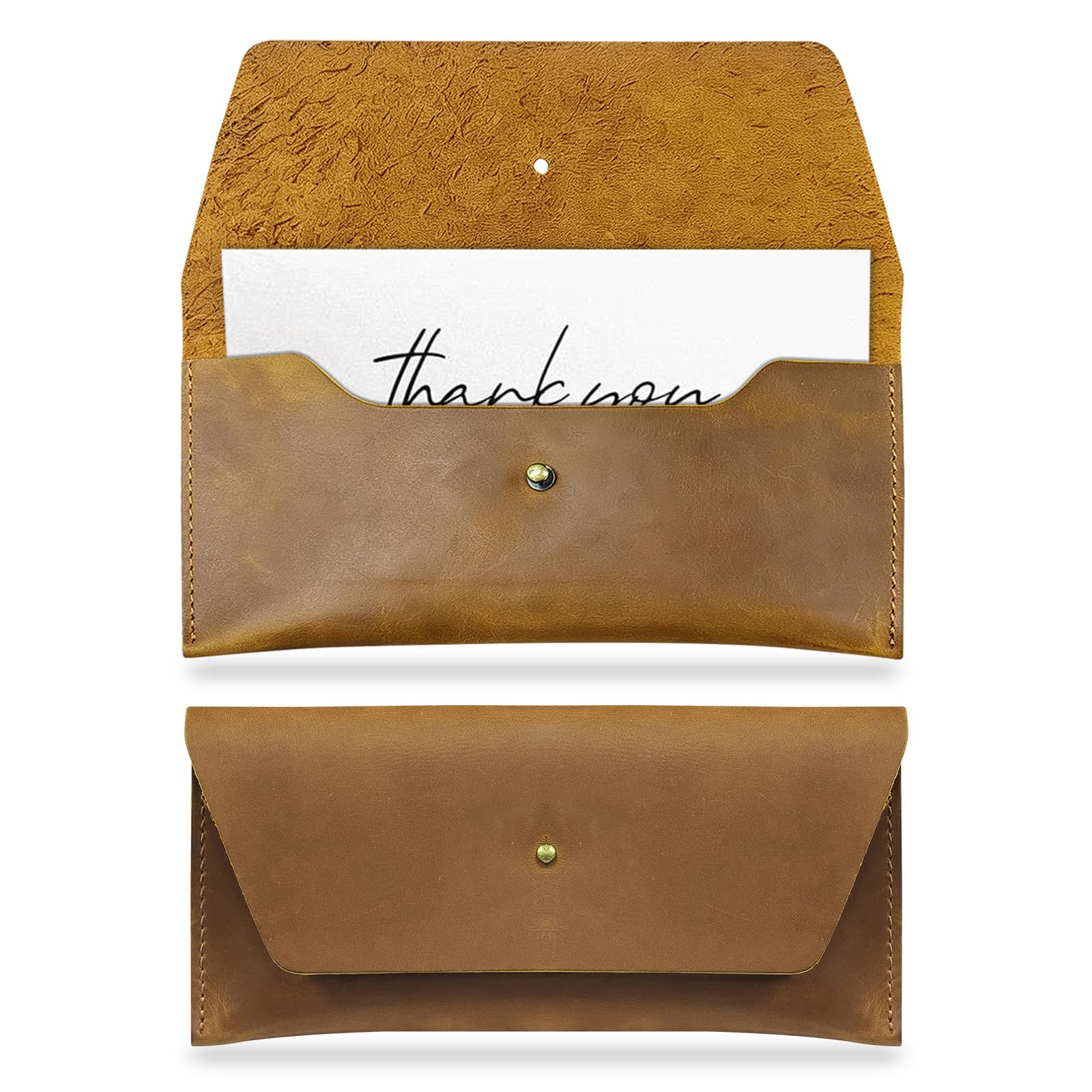 Ysreptorial Genuine Leather Cash Envelope Wallet, 8.0" x 3.6" Leather Money Pouch, Reusable Money Envelope Wallet Organizer Bag for Checks Receipts Budgeting Billing (Brown)