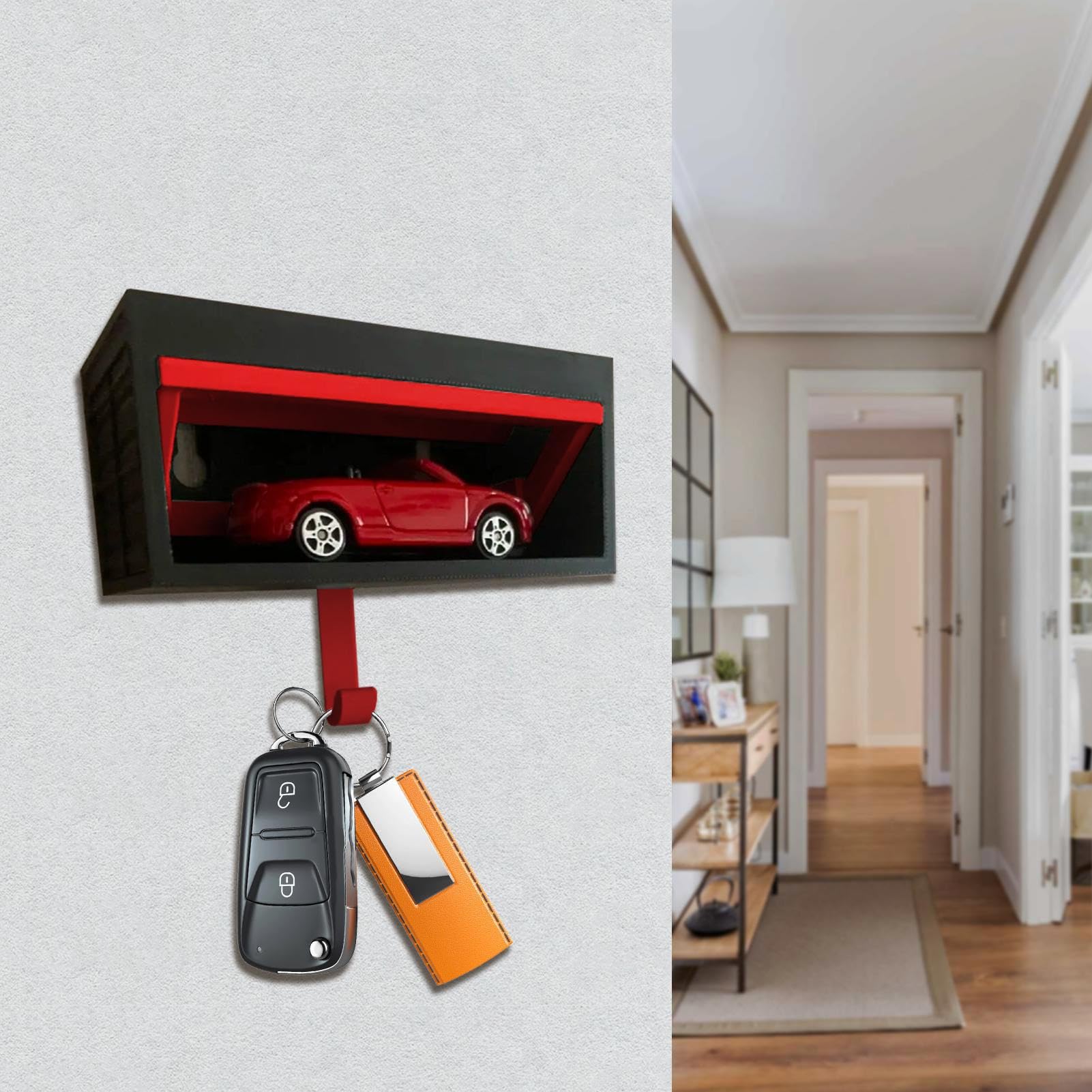 Soporte decorativo para llaves de cochera de coche, 3D para colgar en la pared, colgador de para , vestíbulo, pasillo, porche, apartamento, diseño con puerta de