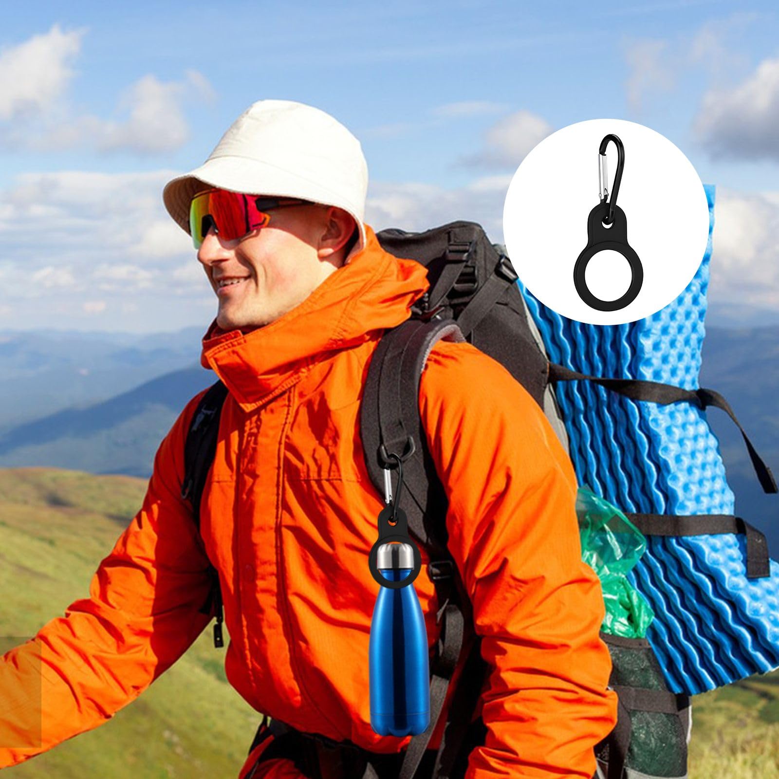 6 Pièces Boucles de Bouteille d'Eau en Silicone, Clips pour Bouteille d'Eau Noirs - Porte Bouteille Sécurisé et Élastique avec Mousqueton pour Randonnée, Camping, Voyage et Activités de Plein Air