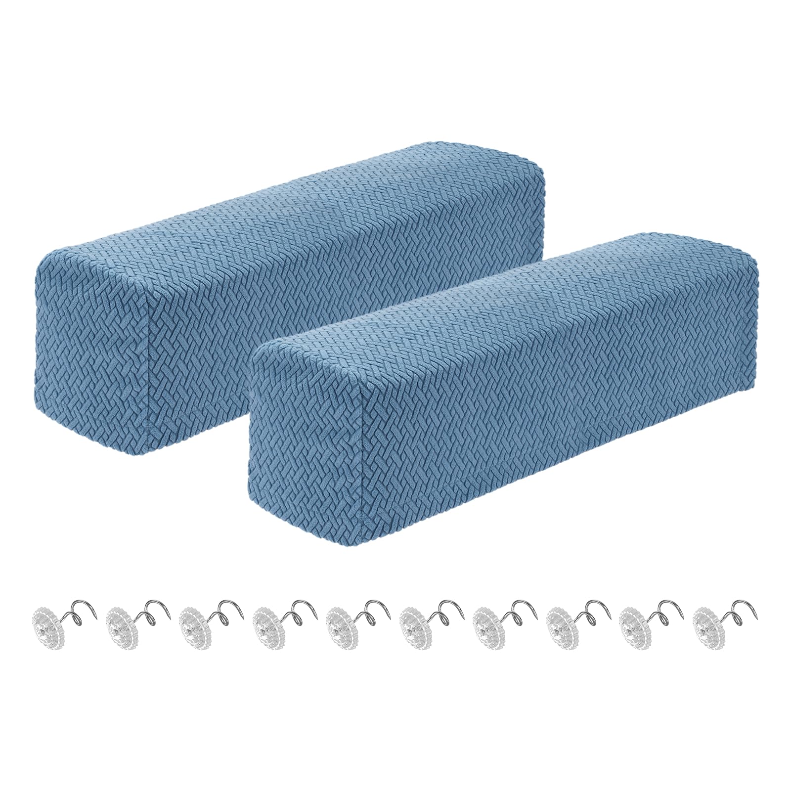 Housses d'accoudoirs de canapé extensibles bleues pour réparer un tissu usé ou abîmé