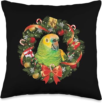 Green Amazona Yellow Green Parrot Christmas Wreath Throw Pillow