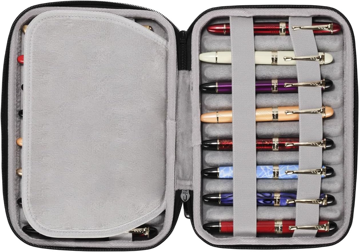 16 Slots pen case/boxes，Nylon cloth Pencil Tray Case Organizer, Fashion Design,Handmade Display Zippered Pouch for Rollerball Pen-Retro