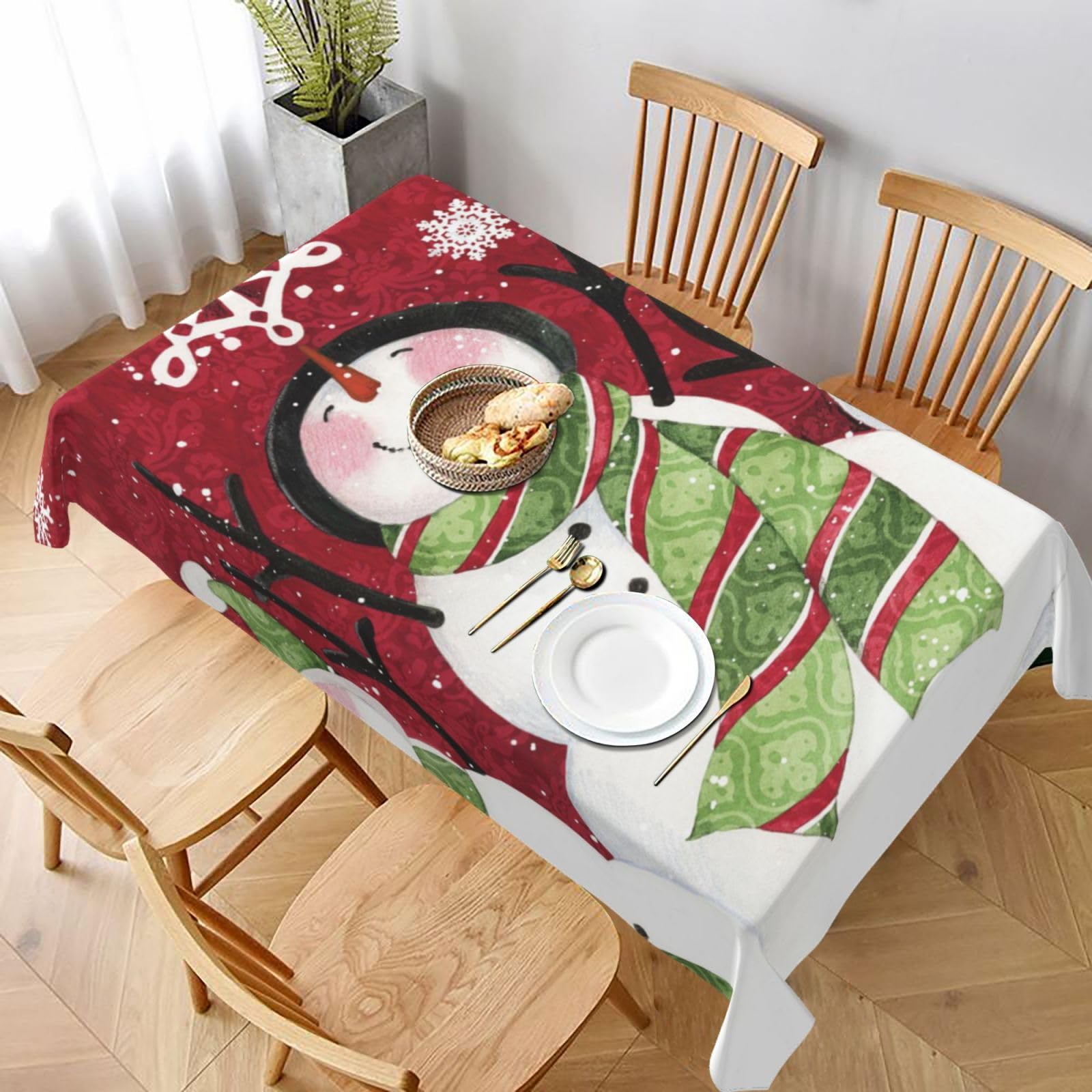 BNVSADC Merry Christmas Cute Snowman Printed Rectangle Tablecloth 228x152 CM, Water Resistant Polyester Table Cloth Decorative Fabric Table Covers for Kitchen Dining Table Parties Camping