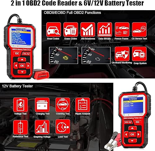 Miniatura 3 de Escáner KW681 OBD2 6V 12V Probador de batería + calibre KW206 OBD2