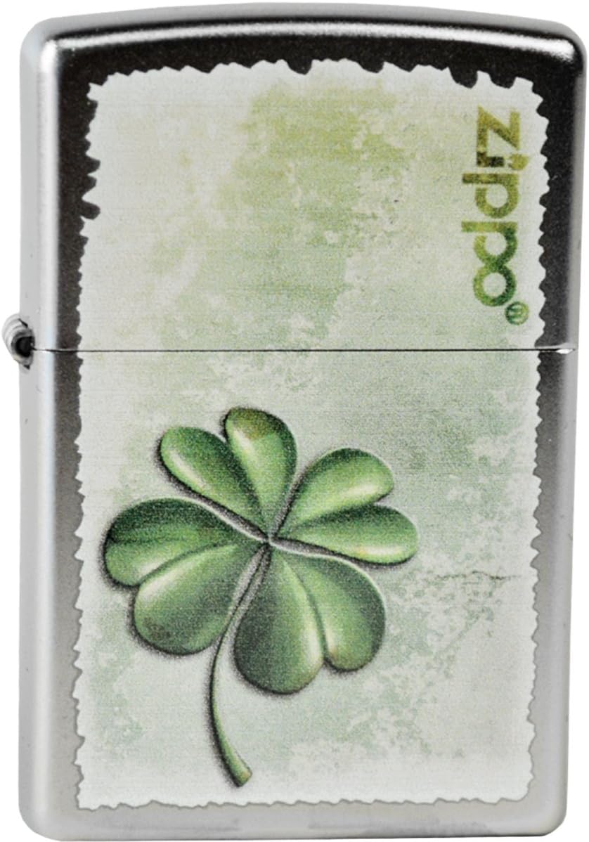 Zippo Lucky Clover Satin Chrome Pocket Lighter