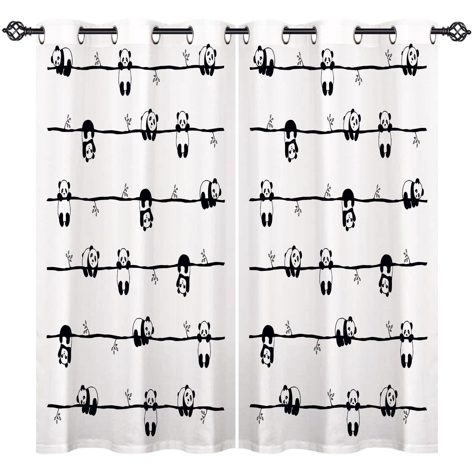 ANHOPE Panda Curtains Eyelet Blackout Room Darkening Curtains Cute Cartoon Animal Panda Print Pattern Light Blocking Window Drapes for Bedroom Living Room 30 x 63 Inch Drop 2 Panels — image 1