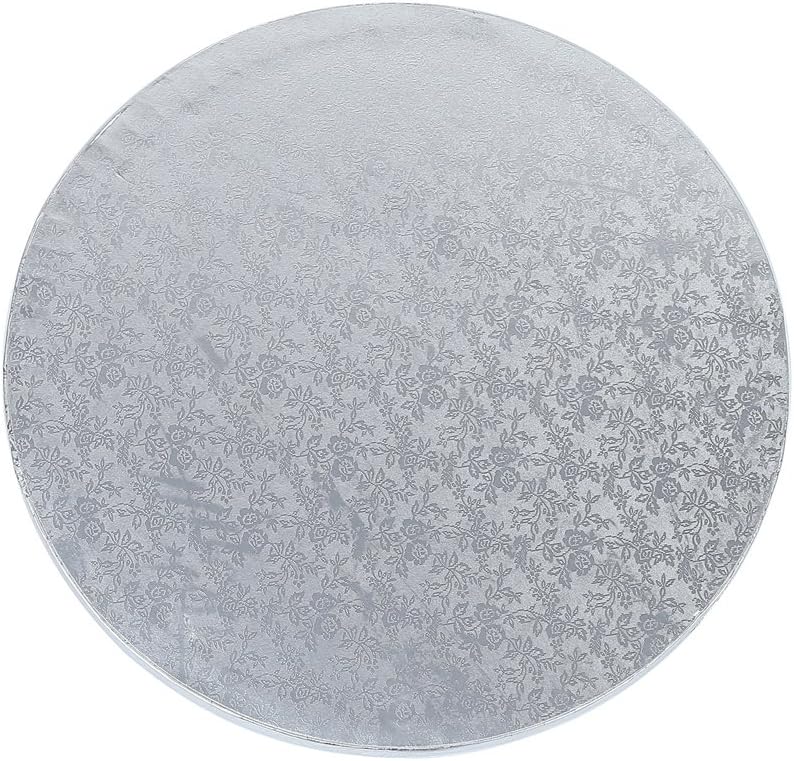 Crystallove 3pcs Round Sliver Cardboard Cake Drum Set 1/2" Thickness Circle Cake Base for Presenting Decorated Cakes (Mixed Size 8/10/12")