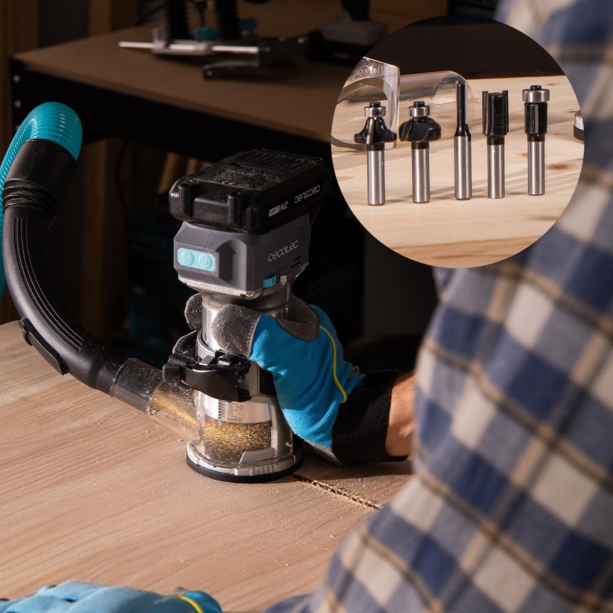 Cecotec Fresatrice per Legno a Batteria MultiShape 2000 Liberty. Batteria Nexus 21V 4Ah, Motore Brushless, 5 Frese, Testine 6/6,35/8mm, Alluminio, Profondità e Velocità Regolabili, Migliora i Lavori