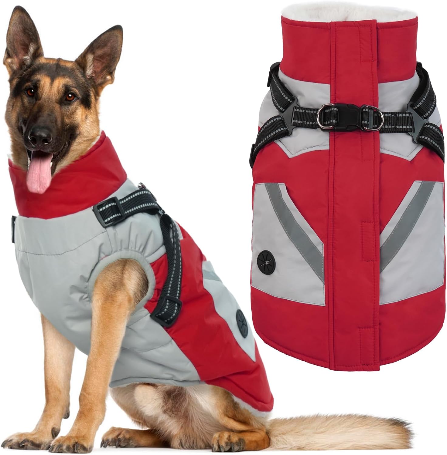 IECOii Dog Coats for Large Dogs Winter Waterproof Red