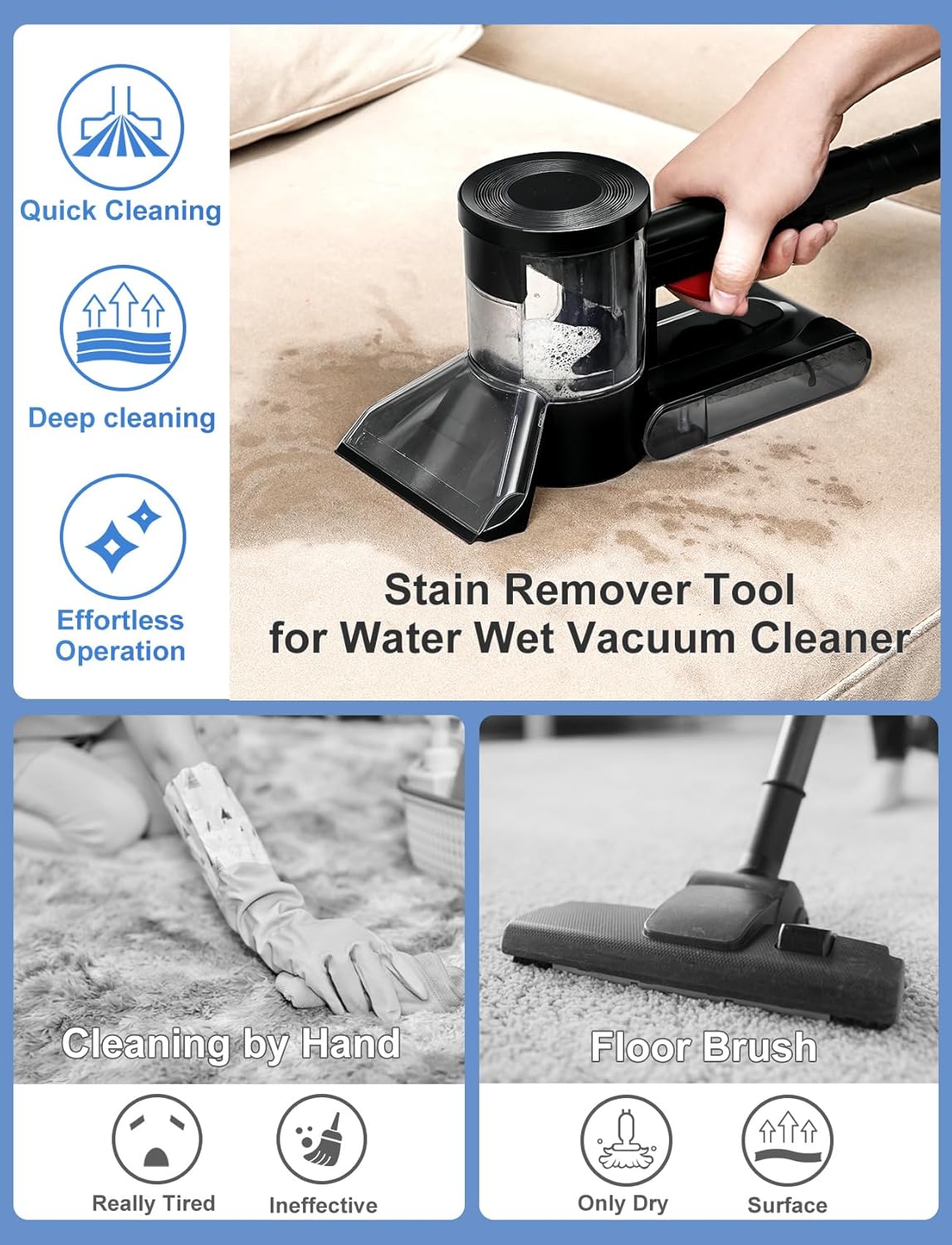 Sub Surface Carpet Extraction Vacuum Attachments for Water Wet Extractor Vac Cleaners, Stain Remover Deep Cleaning Rug Shampooer Tools for Sofa, Rug, Car Seats – Spray & Extract Stains Easily