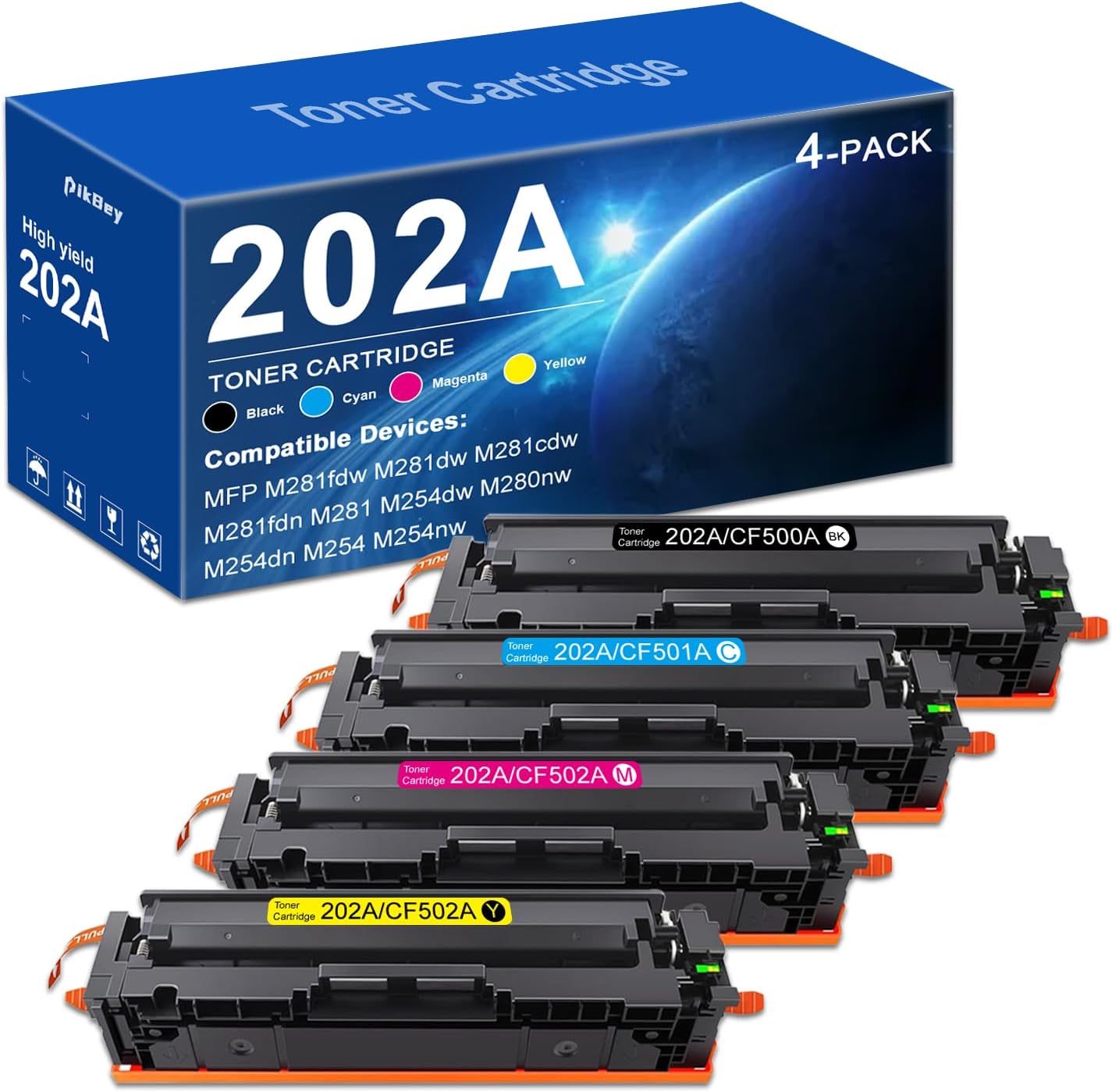 202A Toner Cartridge Replacement for HP 202A Toner Work for Pro M254nw M254dw M254dn MFP M280nw M281fdn M281fdw M281cdw Printer 4-Pack (1Black/1Cyan/1Yellow/1Magenta)
