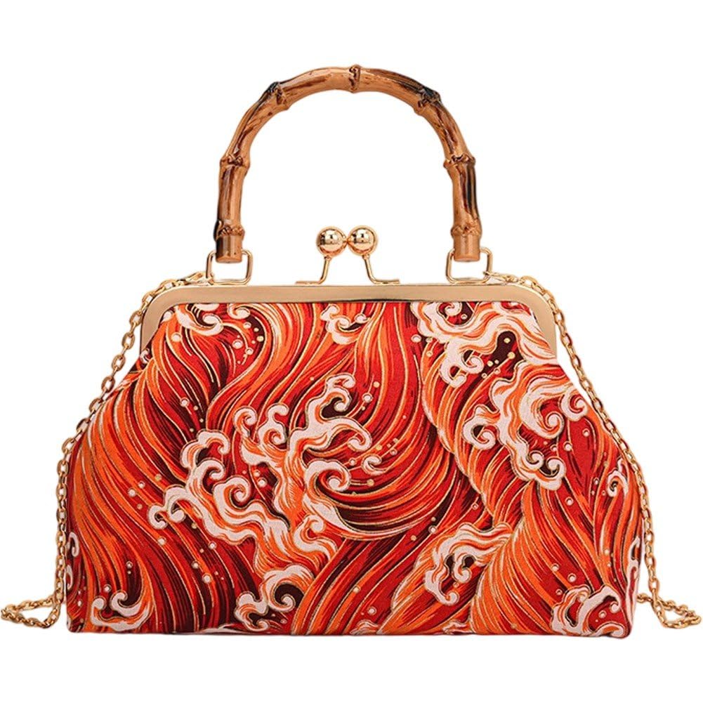 Sac de soirée de luxe pour femme avec poignet ondulé en bambou